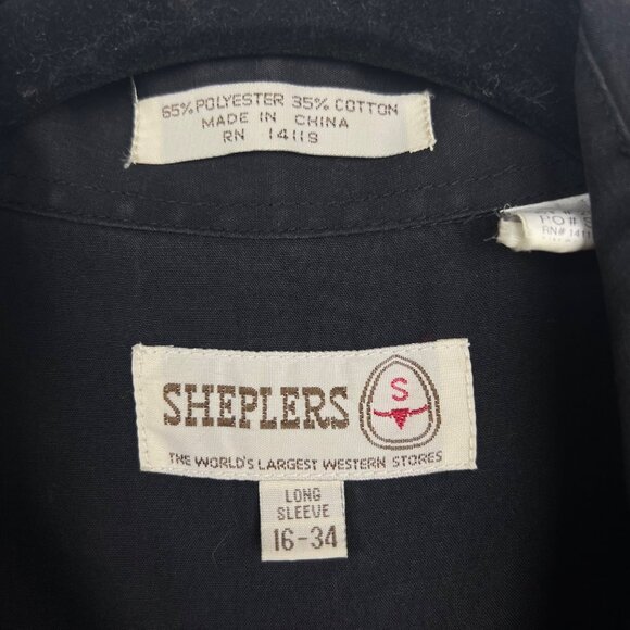 Vintage Sheplers Men's Black Pearl Snap Button Up Western Shirt Size 16-34 - Picture 7 of 7